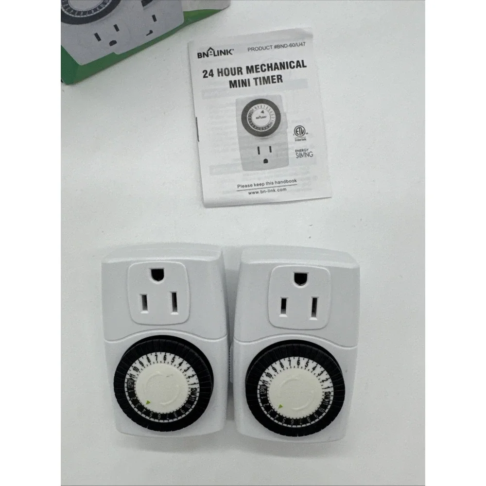 2‎ Set BN-Link Heavy Duty Mechanical 24 Hour Timer Dual Outlet 3 Prong New